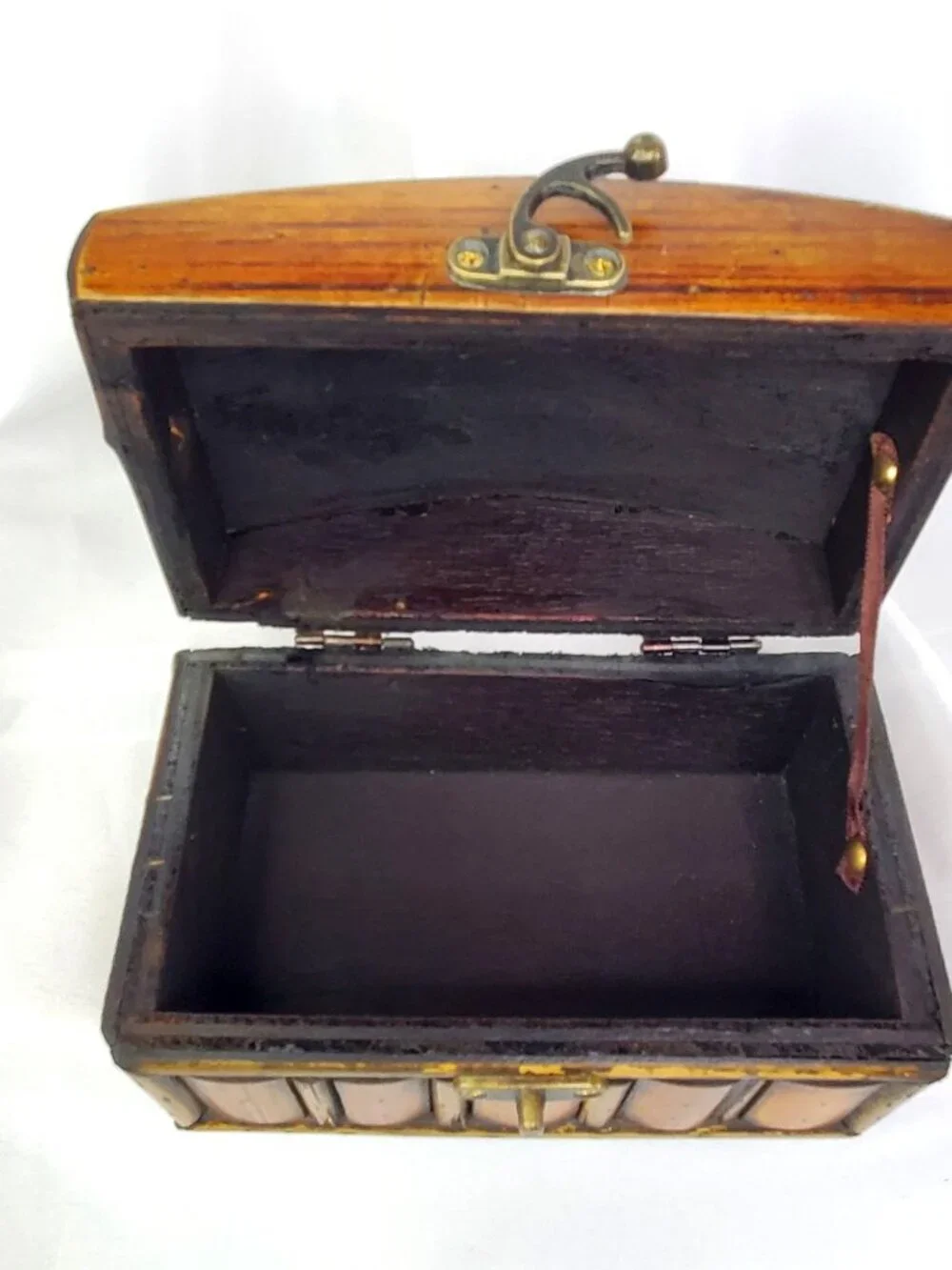VTG Split Bamboo & Wood Jewelry Trinket Box Treasure Chest Hinged Lid Clasp